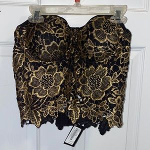 bebe Black & Gold Crochet Foil Bustier/Corset